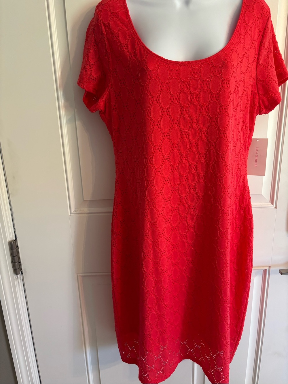 Isaac Mizrahi Bright Coral Lace  Midi Dress